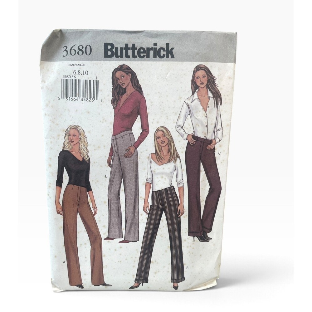 Butterick 3680 Misses Petite Pants Trousers Size 6-10 Wide Straight Leg Uncut FF